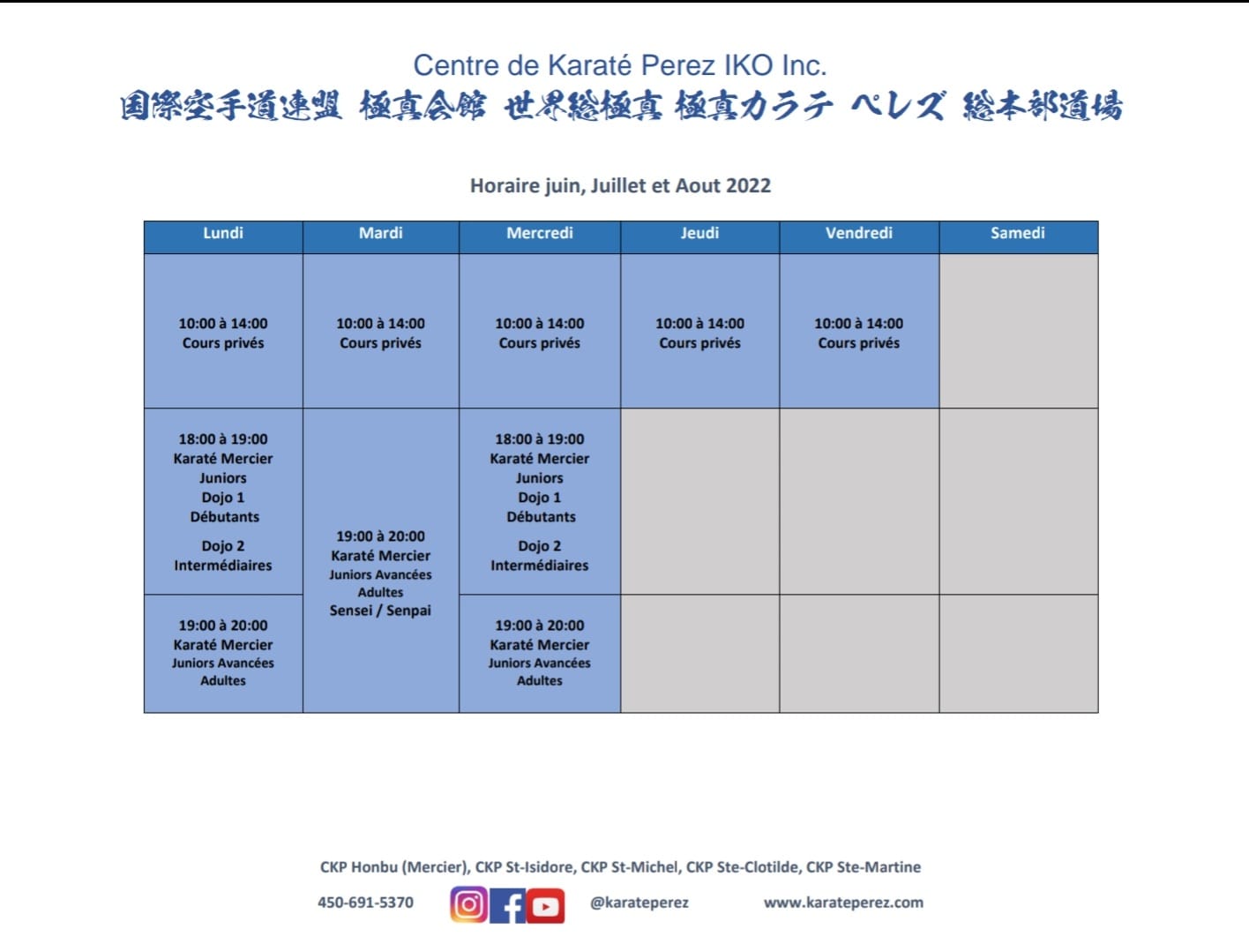 horaire ete 2019